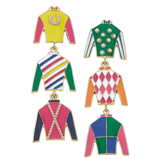 Wild Again Triple Crown Jockey Silk Earrings
