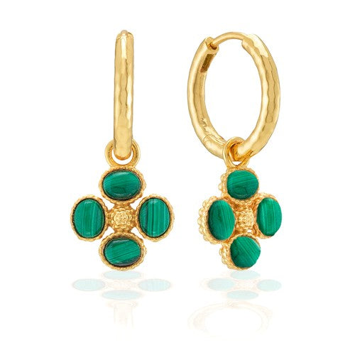 Capucine de Wulf - Berry Clover Hoop Earrings with Double Sided Charm - Malachite