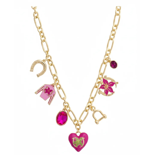 Stargazer Jockey Silk Enamel Charm Necklace in Pink