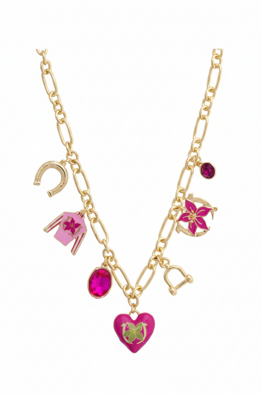 Stargazer Jockey Silk Enamel Charm Necklace in Pink